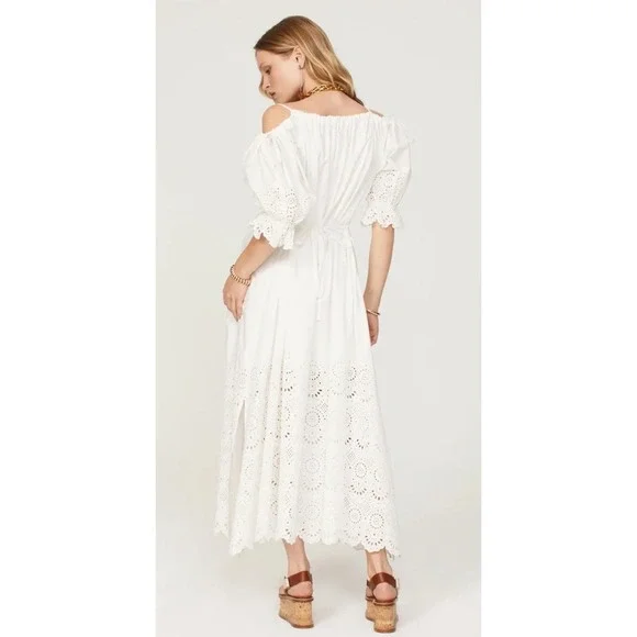 Ulla Johnson Narcisa White Eyelet Cotton Cold Shoulder Maxi Dress Size 8 - Picture 3 of 4
